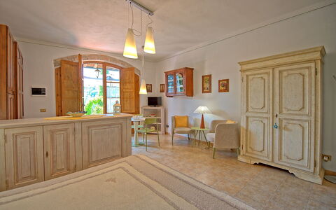 Feriebolig Ovile: Frokostlokale, Køkken, soveværelse, Stue