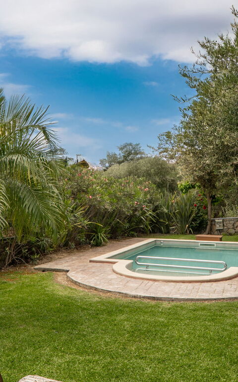 Villa Nipos: Have, pool, Udendørs