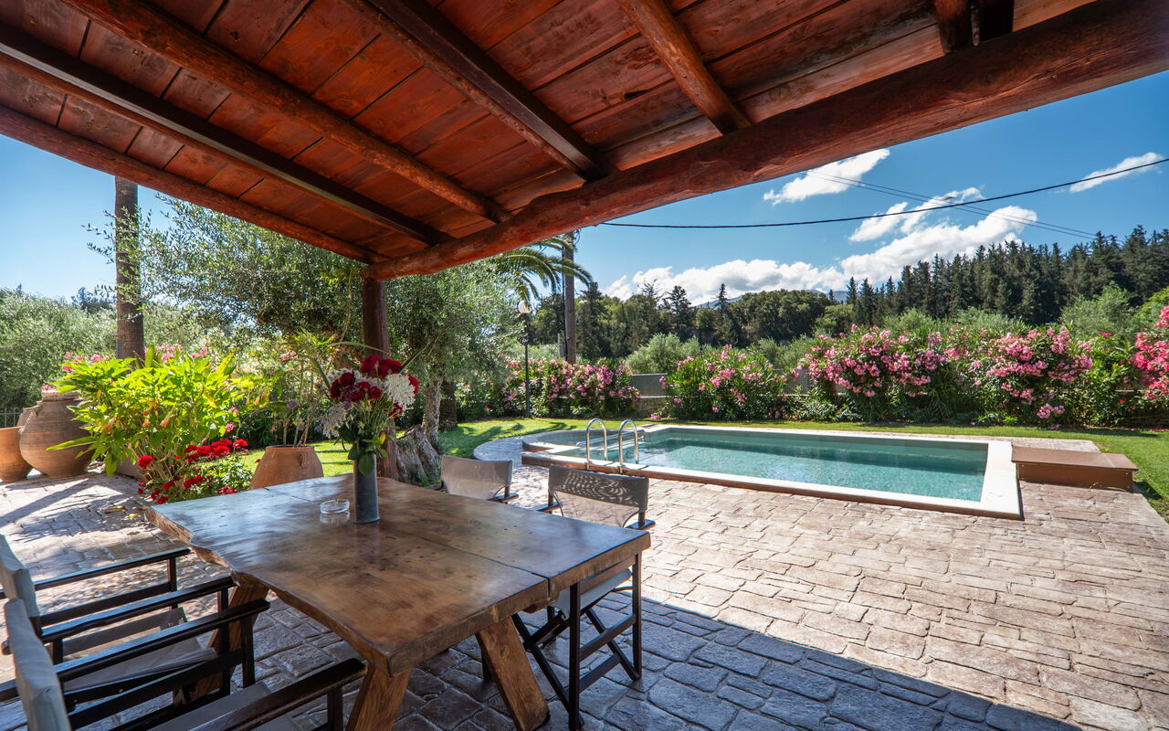 Villa Nipos: Have, pool, Udendørs, Udvendige