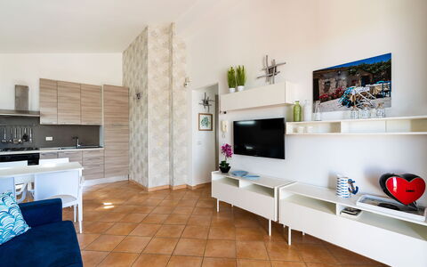 Feriebolig Calantha: Frokostlokale, Køkken, Stue