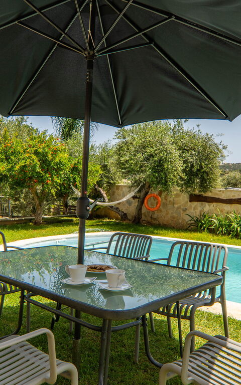 Villa Eftychia: Have, pool, Udendørs