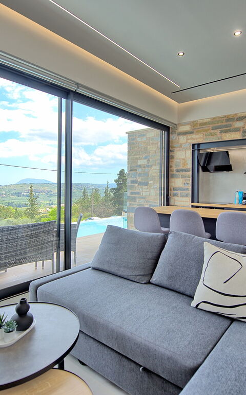 Villa Kallos: Frokostlokale, Køkken, Stue