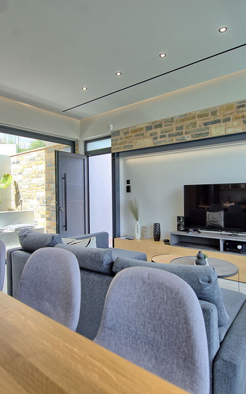 Villa Kallos: Frokostlokale, Køkken, Stue