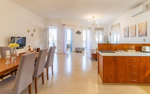 Feriebolig Christianna Apartments 1: Frokostlokale, Køkken, Stue
